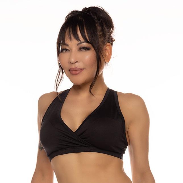 Bra Top, Black (wrap front, multi-strap back)