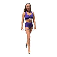 Bra Top, Purple with Pink/Purple leopard reverse side, silver drawstring