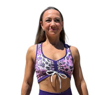 Bra Top, Purple with Pink/Purple leopard reverse side, silver drawstring