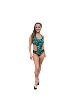 Leotard, Neon lime/turquoise on black with glitter
