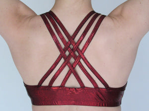 Bra Top, Ruby Red Twinkle (wrap front, multi-strap back)