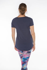 Top, Navy on Black Heather (A-shape, short sleeves)