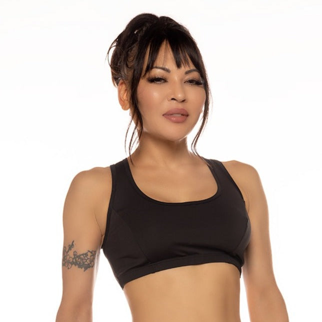 Bra Top, Black (tank-style with mesh lining, cross back straps)